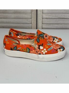 KEDS x RIFLE PAPER CO. Triple Decker Floral Slip On Platform Sneakers Orange-9
